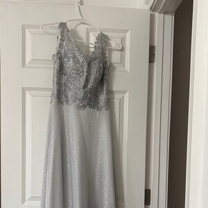 Dave & Johnny Silver Glitter Prom Dress